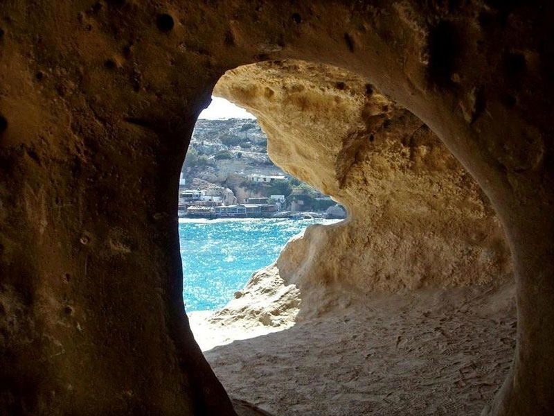 The view from a cave in Matala Beach