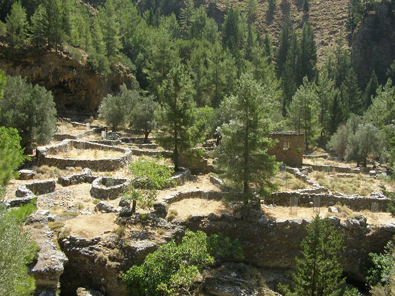 Stone benches in Samaria village