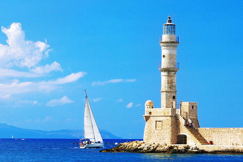 Sailing in the old venetian harbour in Chania