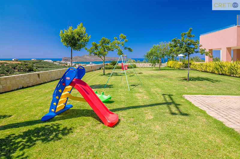 Garden play area with amazing views of the Cretan seas