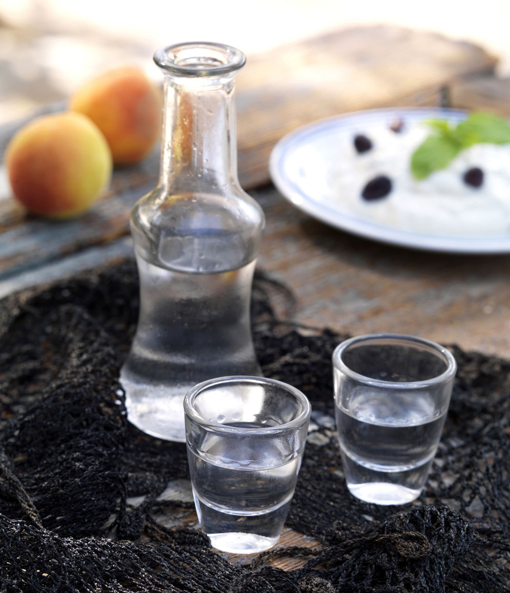 Raki or Tsikoudia, the Cretan grape-based alcoholic beverage