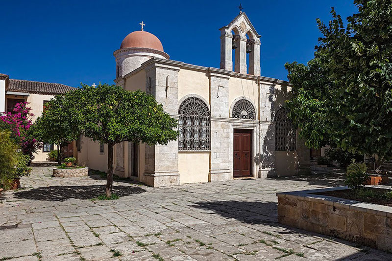 The Monastery of Chryssopigi surrounded by lush greenery